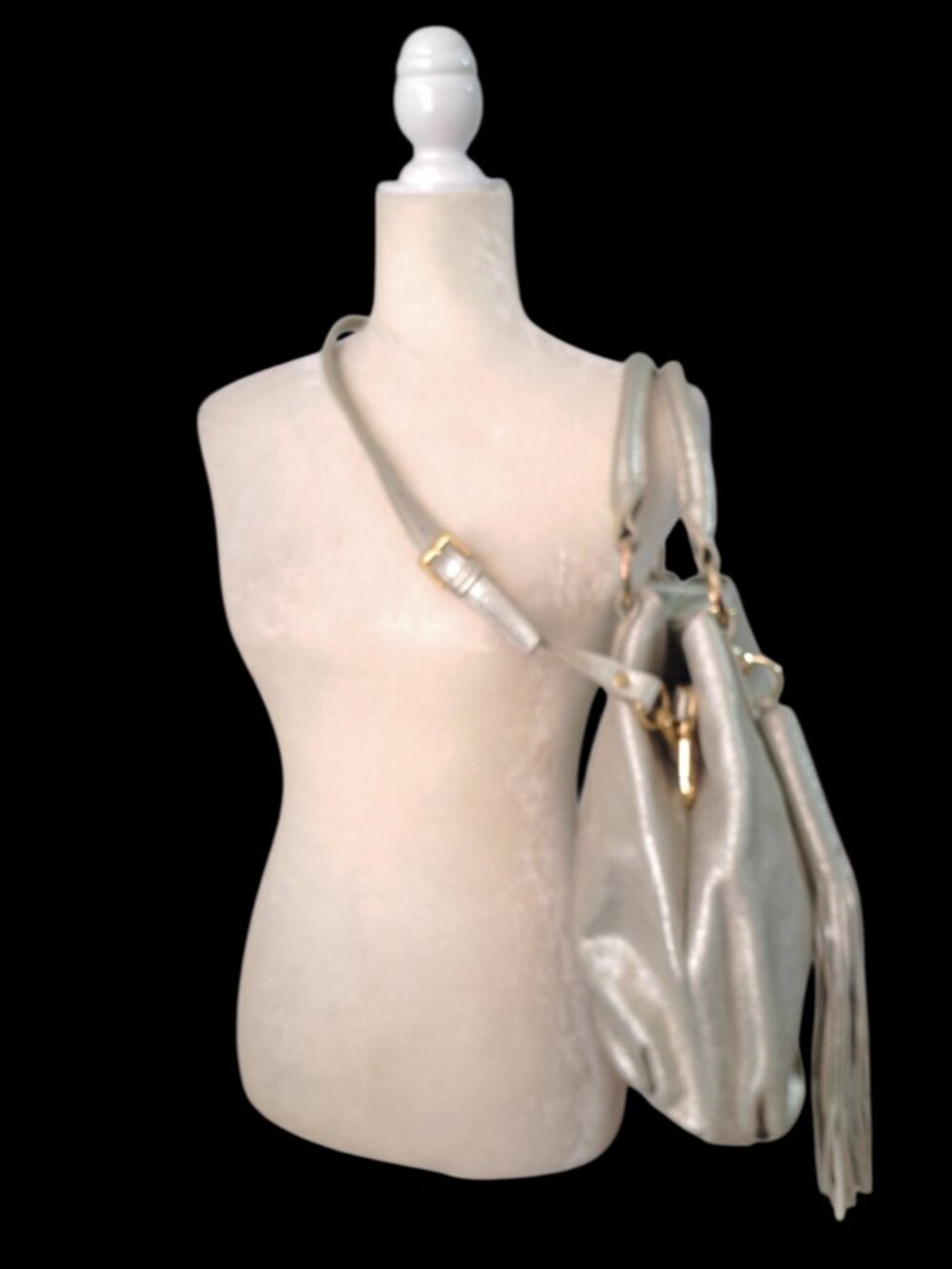 G.I.L.I. Women's Heritage Leather Hobo Tote Shoulder Bag Silver With Strap - Picture 7 of 9